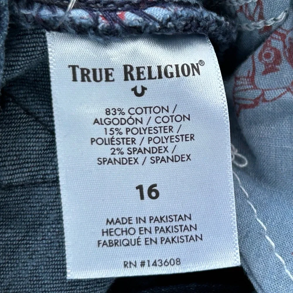 True Religion Boys Relaxed Slim Distressed Dark Wash Denim Jeans Size 16